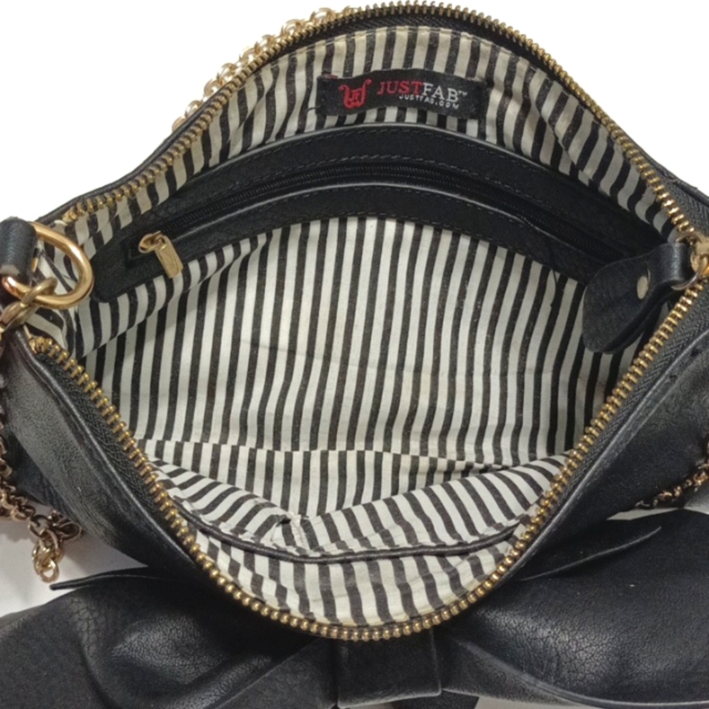 Large Bow Black Faux Leather Gold Chain Shoulder Bag Handbag Clutch - Picture 7 of 8